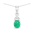 Genuine 10K Zambian Emerald Diamond Solitaire Pendant by Fine Color Jewels