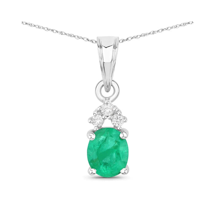 Genuine 10K Zambian Emerald Diamond Solitaire Pendant by Fine Color Jewels