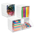 deflecto Tilt Bin Interlocking 4-Bin Organizer, Plastic, 4.63 x 4.88 x 5.5, White/Clear
