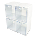 deflecto Tilt Bin Interlocking 4-Bin Organizer, Plastic, 4.63 x 4.88 x 5.5, White/Clear