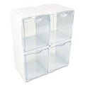 deflecto Tilt Bin Interlocking 4-Bin Organizer, Plastic, 4.63 x 4.88 x 5.5, White/Clear