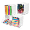 deflecto Tilt Bin Interlocking 4-Bin Organizer, Plastic, 4.63 x 4.88 x 5.5, White/Clear