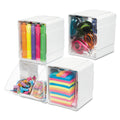 deflecto Tilt Bin Interlocking 4-Bin Organizer, Plastic, 4.63 x 4.88 x 5.5, White/Clear