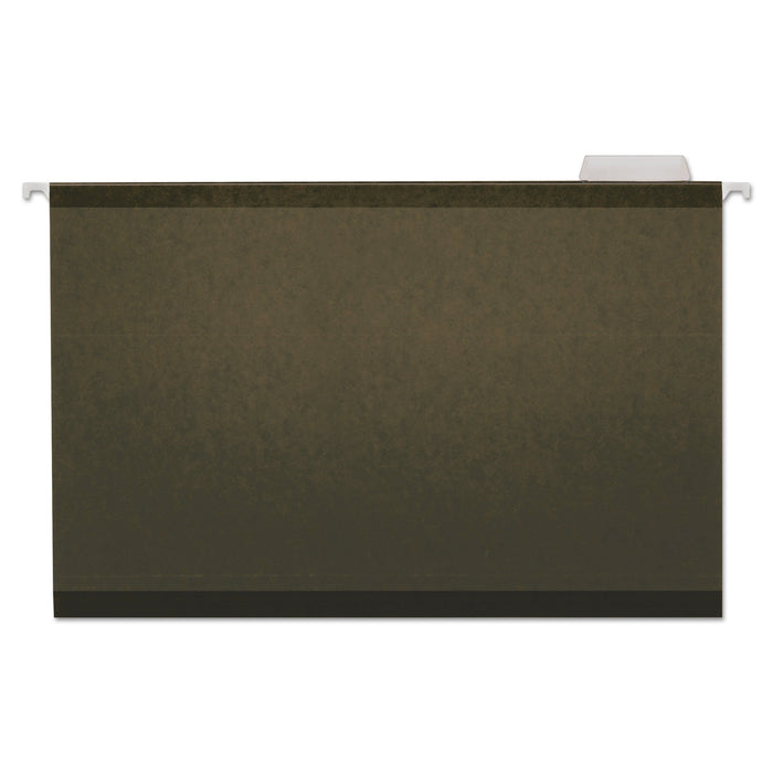 Universal Deluxe Reinforced Recycled Hanging File Folders, Legal Size, 1/5-Cut Tabs, Standard Green, 25/Box