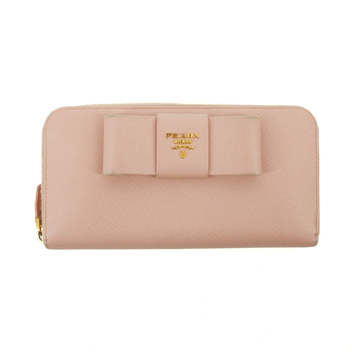 Prada Saffiano Light Pink Bow Zip Around Wallet #3117 by Bolt Boutique