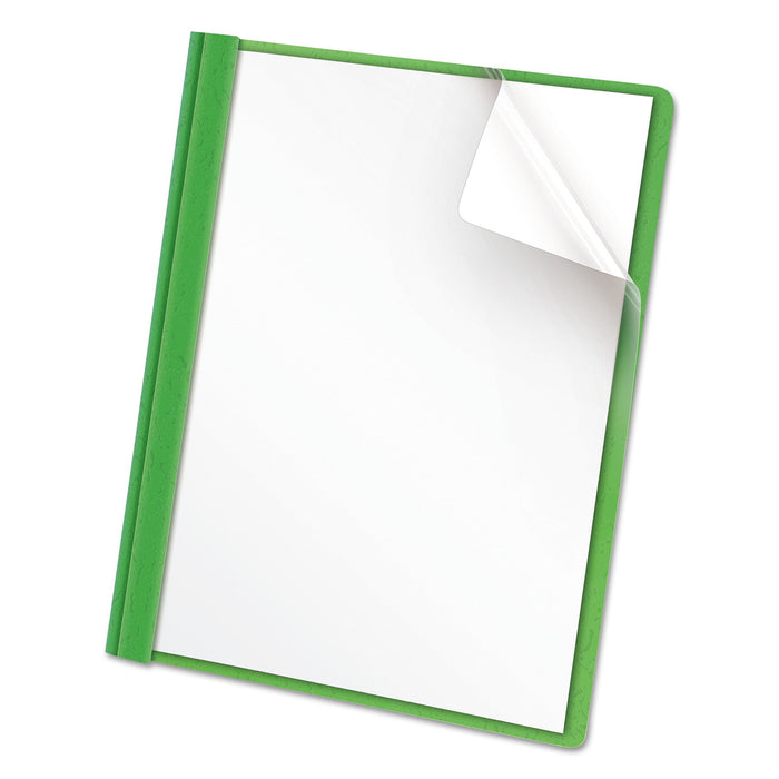 Universal Clear Front Report Cover, Prong Fastener, 0.5" Capacity, 8.5 x 11, Clear/Green, 25/Box