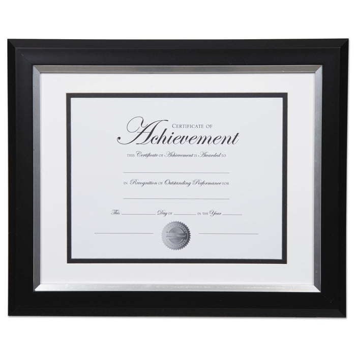 DAX 2-Tone 11 x 14 Document Frame, 8.5 x 11 Insert, Black/Silver Frame, White Mat