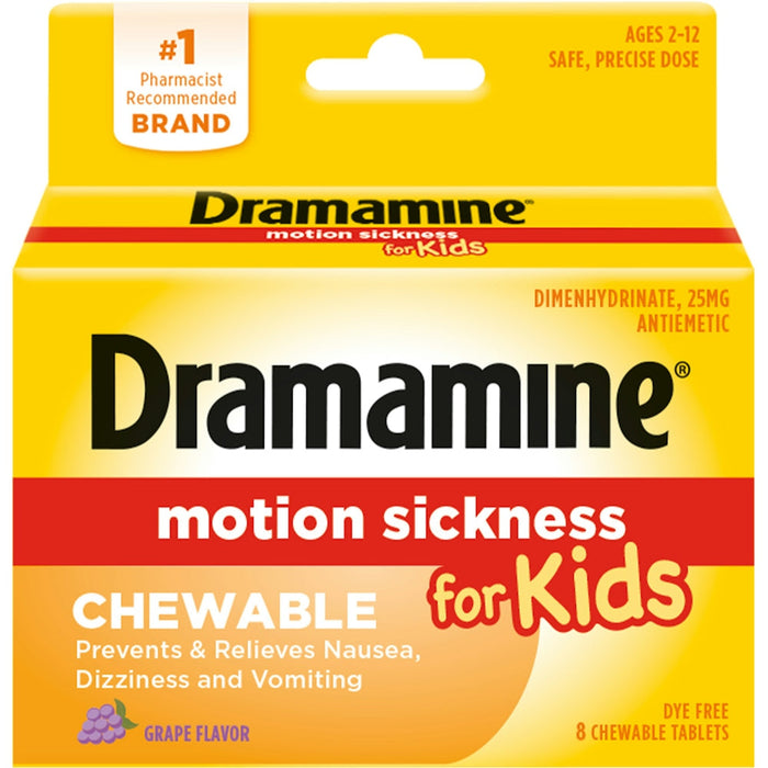 Dramamine Kids Motion Sickness Relief Chewable Tablets Grape 8ct by Pasteur Pharmacy