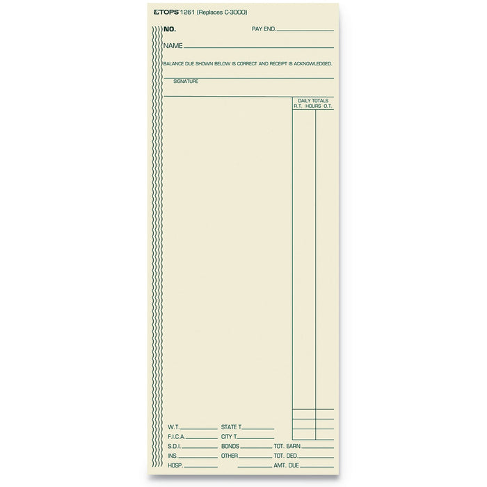 TOPS Time Clock Cards, Replacement for ATR206/C3000/M-154, One Side, 3.38 x 8.25, 500/Box