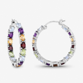 Multi Stone Hoop Earrings by Fine Color Jewels