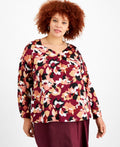 Bar III Womens Plus Size Floral-Print Top, Size 1X by Vanessa Jane