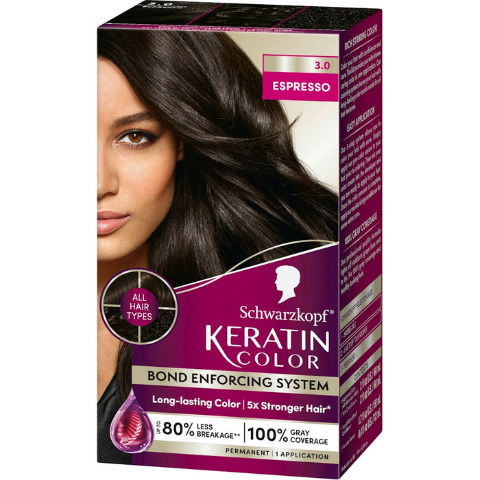 Schwarzkopf Keratin Color Hair Color, Permanent, Espresso 3.0 by Pasteur Pharmacy