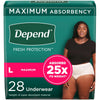 Depend Fresh Protection Incontinence Underwear for Women, Large, 28 Count
