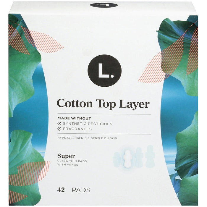 L. Organic Cotton Top Layer Pads, Super Absorbency with Wings, 42 Count by Pasteur Pharmacy