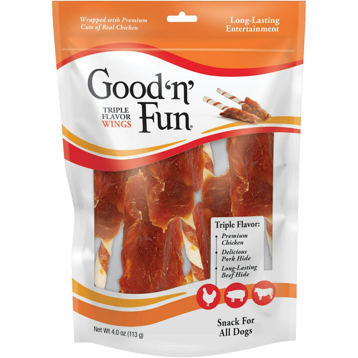 Good 'n' Fun Healthy Hide Snack For All Dogs, Triple Flavor Wings by Pasteur Pharmacy