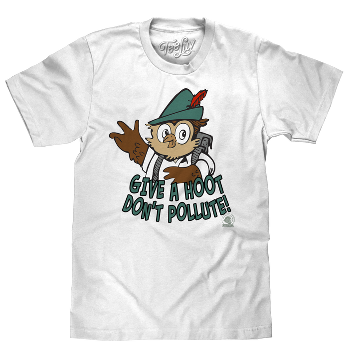 Woodsy Owl Give a Hoot Don't Pollute on Recycled T-Shirt - White by Tee Luv