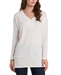 Vince Camuto Sweater Top Soft Knit Ivory V-Neck Drop Shoulder Tunic Size S by Vanessa Jane