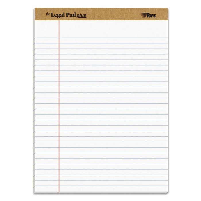 TOPS "The Legal Pad" Plus Ruled Perforated Pads with 40 pt. Back, Wide/Legal Rule, 50 White 8.5 x 11.75 Sheets, Dozen