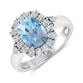 Genuine Diamond and Aquamarine Halo Ring by Fine Color Jewels