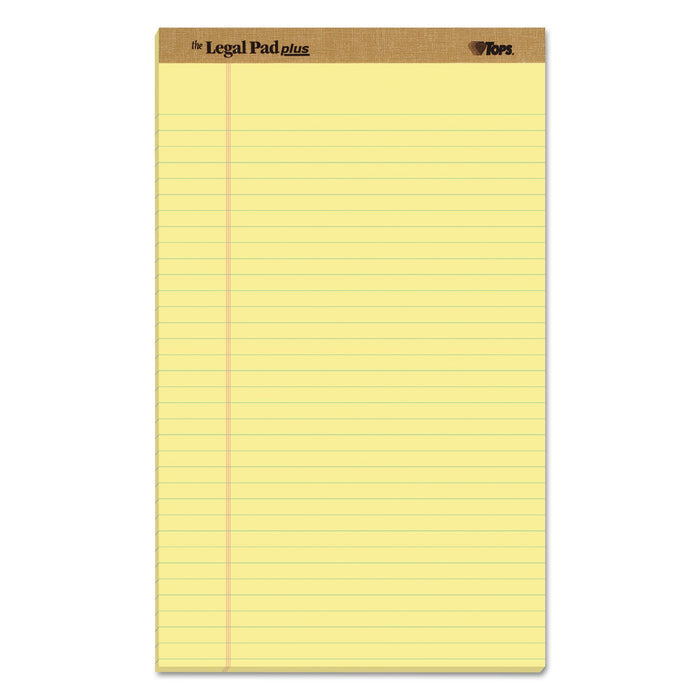 TOPS "The Legal Pad" Plus Ruled Perforated Pads with 40 pt. Back, Wide/Legal Rule, 50 Canary-Yellow 8.5 x 14 Sheets, Dozen