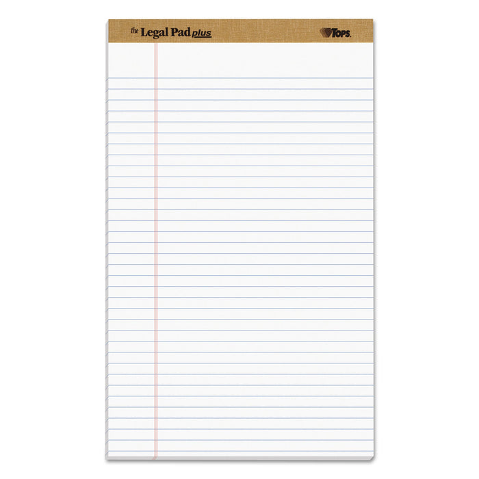TOPS "The Legal Pad" Plus Ruled Perforated Pads with 40 pt. Back, Wide/Legal Rule, 50 White 8.5 x 14 Sheets, Dozen