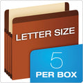 Pendaflex Premium Reinforced Expanding File Pockets, 5.25" Expansion, Legal Size, Red Fiber, 5/Box
