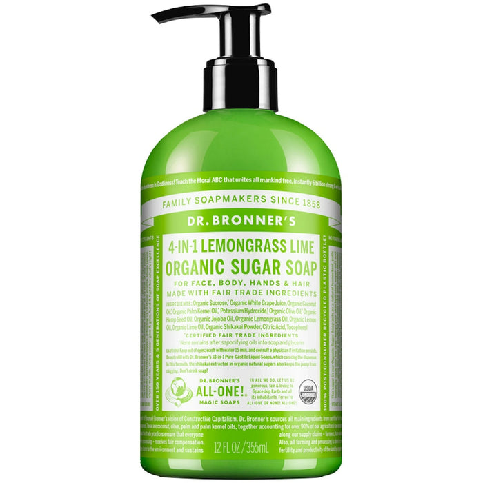 Dr. Bronner's Organic 4-in-1 Pump Soap Sugar 12 Fl Oz Lemongrass Lime by Pasteur Pharmacy