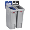 Rubbermaid Slim Jim Recycling Station Kit, 46 gal, 2-Stream Landfill/Mixed Recycling