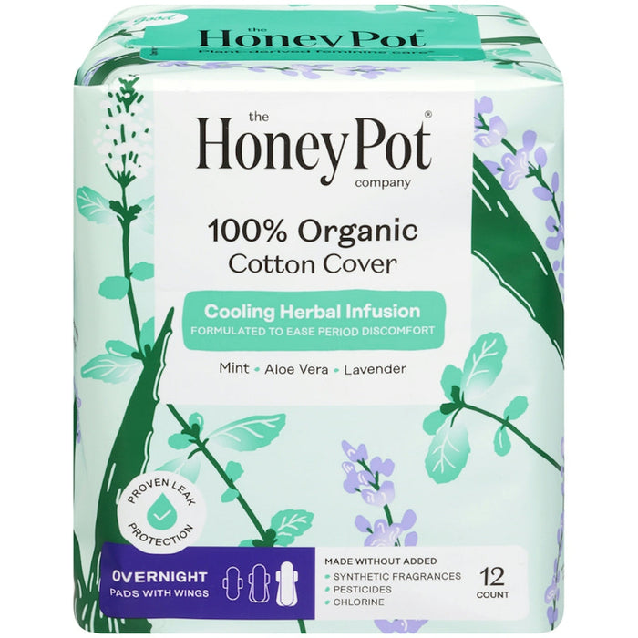 The Honey Pot Company – 100% Organic Cotton Cover Cooling Herbal Pads (Overnight) by Pasteur Pharmacy
