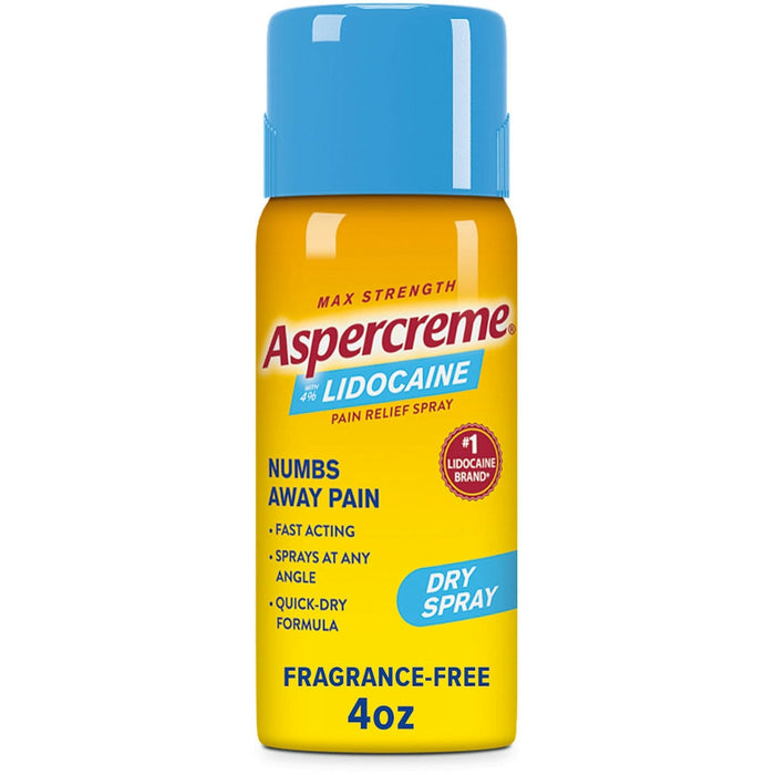 Aspercreme Odor Free Max Strength Lidocaine Pain Relief Dry Spray - 4 Oz by Pasteur Pharmacy