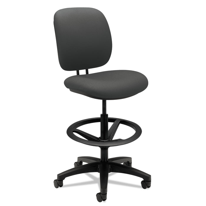HON ComforTask Task Stool, Adjustable Footring, Supports Up to 300 lb, 22" to 32" Seat Height, Iron Ore Seat/Back, Black Base