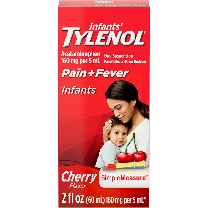 Tylenol Infants' Oral Suspension Liquid Medicine With Acetaminophen, Baby Fever Reducer & Pain Reliever For Minor Aches & Pains, Sore Throat, Headache & Toothache, Cherry Flavor, 2 Fl. Oz by Pasteur Pharmacy