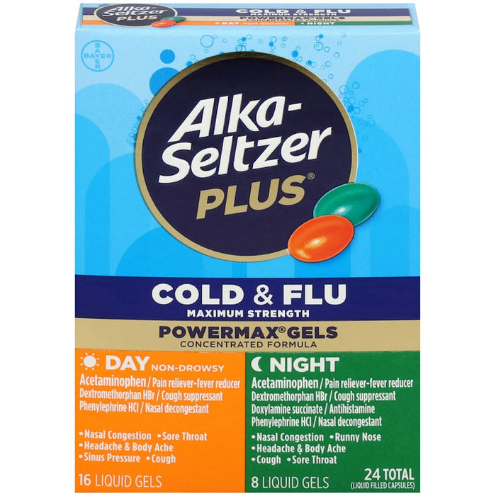 Alka-Seltzer Plus Cold & Flu, Maximum Strength, Day/Night, Liquid Gels by Pasteur Pharmacy