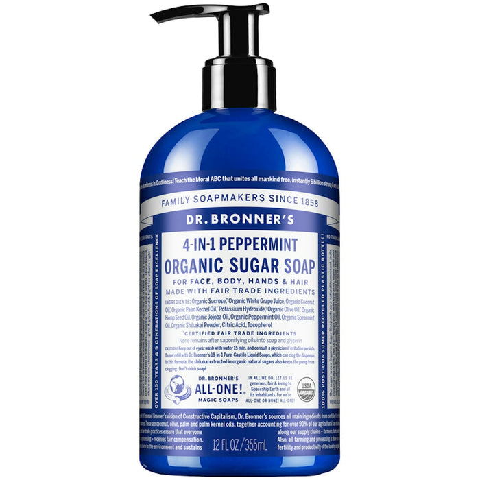 Dr. Bronner's Organic 4-in-1 Pump Soap Sugar 12 Fl Oz Peppermint by Pasteur Pharmacy