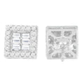 14K White Gold 1 cttw Round and Baguette Diamond Stud Earrings (H-I, SI1-SI2) by Bids.com