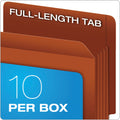 Pendaflex Heavy-Duty End Tab File Pockets, 5.25" Expansion, Letter Size, Red Fiber, 10/Box