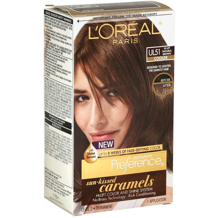 L'Oreal Paris Superior Preference Permanent Color, Sun Kissed Caramels, Cooler, Hi-Lift Natural Brown, UL51 by Pasteur Pharmacy