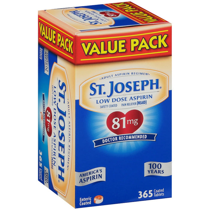 St. Joseph Low Dose Aspirin 81 mg - Safety Coated Tablets, 365 Count Value Pack by Pasteur Pharmacy