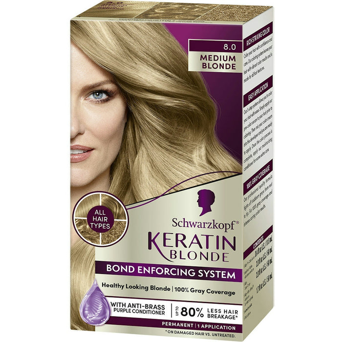 Schwarzkopf Keratin Color Permanent Hair Color, Medium Blonde 8.0 by Pasteur Pharmacy