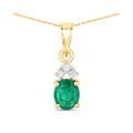 Genuine 10K Zambian Emerald Diamond Solitaire Pendant by Fine Color Jewels