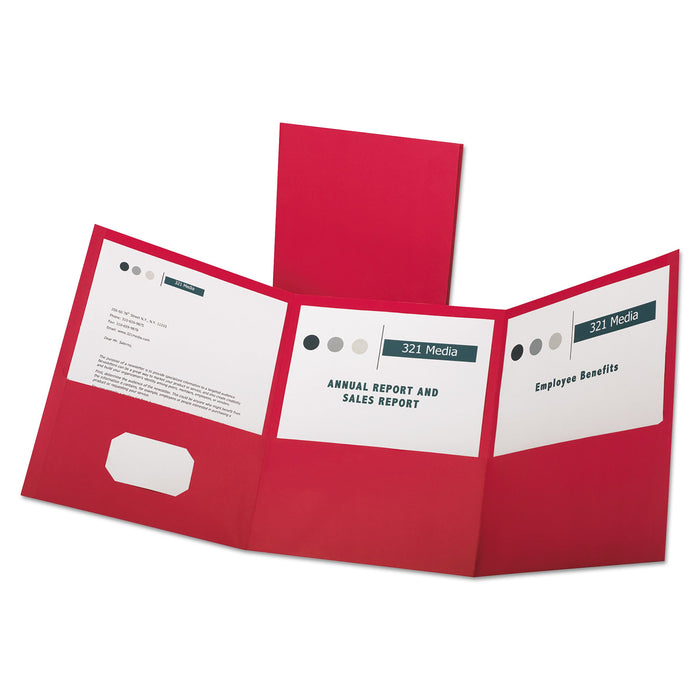 Oxford Tri-Fold Folder w/3 Pockets, 150-Sheet Capacity, 11 x 8.5, Red, 20/Box
