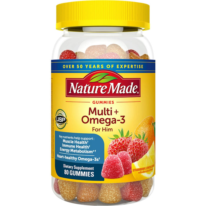 Nature Made Multi For Him + Omega-3 Gummies Multivitamin Strawberry, Lemon & Orange Flavors by Pasteur Pharmacy