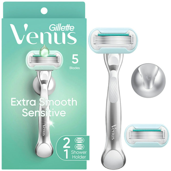 Gillette Venus Deluxe Smooth Sensitive Women's Razor Handle + 2 Blade Refills by Pasteur Pharmacy