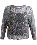Love Fire Trendy Plus Size Long-Sleeved Printed Mesh Top by Vanessa Jane