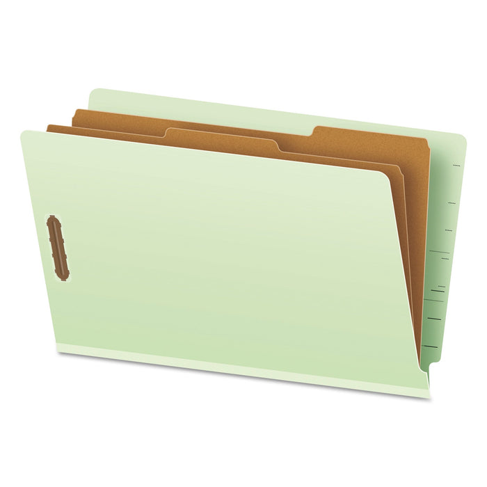 Pendaflex End Tab Classification Folders, 2 Dividers, Legal Size, Pale Green, 10/Box
