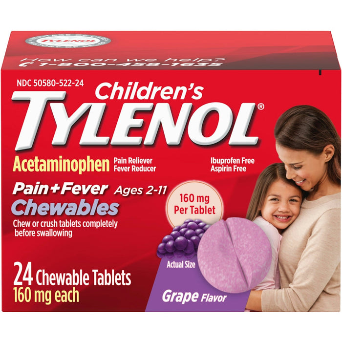 Children’s Tylenol® Chewable Tablets – Pain & Fever Relief (160 mg, Grape Flavor) by Pasteur Pharmacy