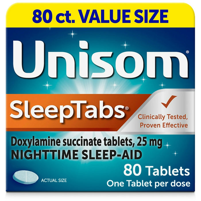 Unisom SleepTabs Nighttime Sleep Aid, 25mg Doxylamine Succinate – 80 Count by Pasteur Pharmacy