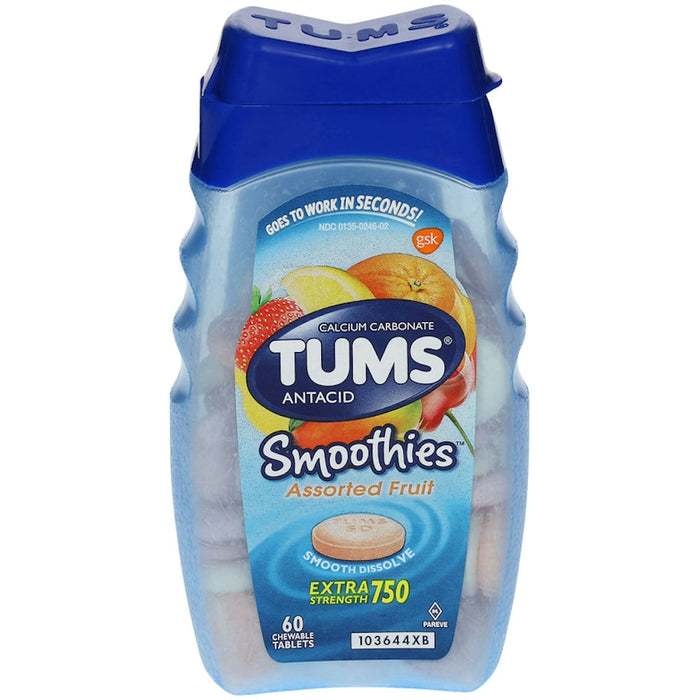 Tums Smoothies Antacid Extra Strength Chewable Tablets Assorted Fruit 60ct by Pasteur Pharmacy