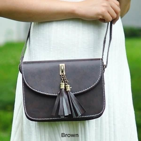 Snap-Close Tassels Crossbody - Brown by DailySale