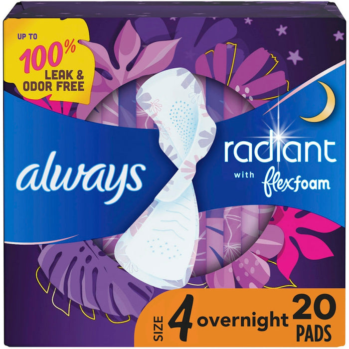 Always Radiant Feminine Pads with Wings, Size 1 Regular, 20 Count - FlexFoam Protection by Pasteur Pharmacy